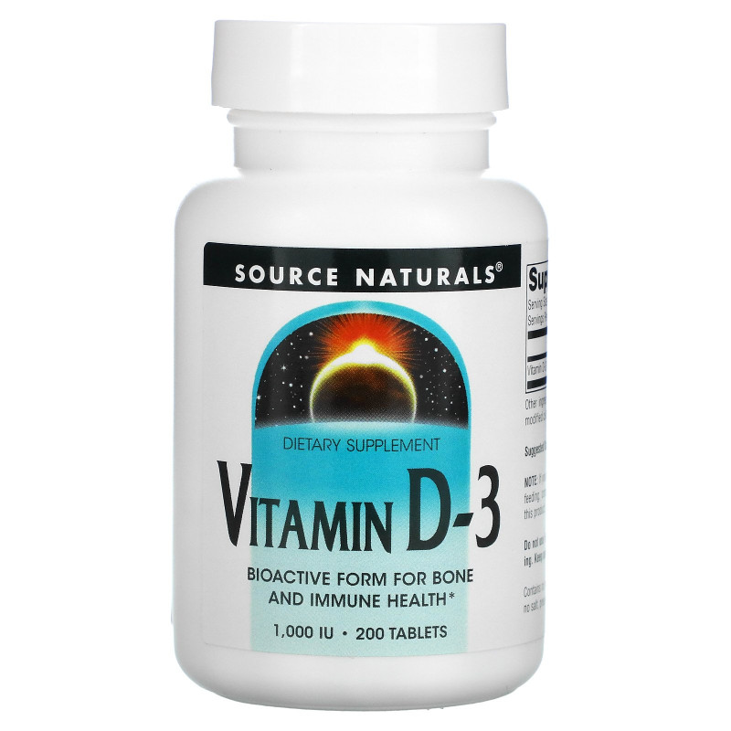Source Naturals, Витамин D-3, 1000 МЕ, 200 таблеток