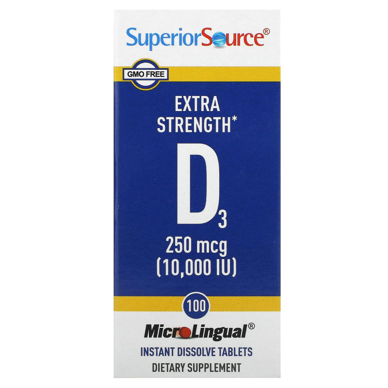 Superior Source, D3, дополнительная силы, микролингвальный, 10 000 МЕ, 100 таблеток