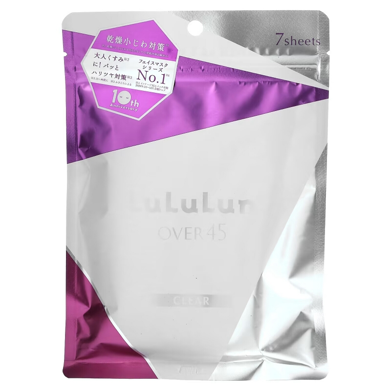 Lululun, Over 45 Beauty Sheet Mask, Iris Blue (Clear) 2KS, 7 шт., 113 мл (3,82 жидк. Унции)