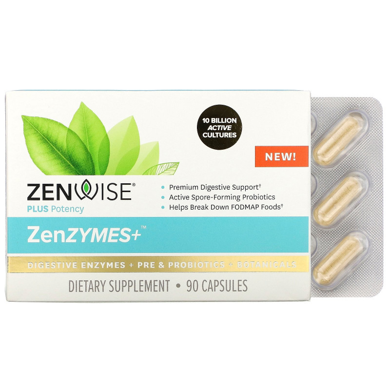 Zenwise Health, ZenZYMES+, Digestive Enzymes + Pre & Probiotics + Botanicals, 90 Capsules