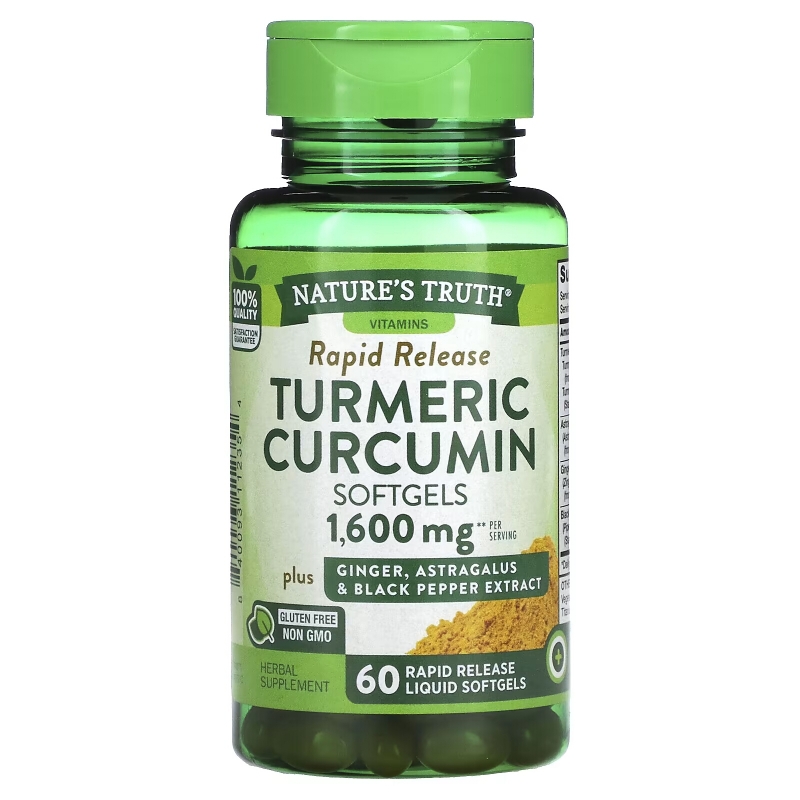 Nature's Truth, Turmeric Curcumin plus Ginger, Astragalus and Black Pepper Extract, 800 mg, 60 Rapid Release Liquid Softgels