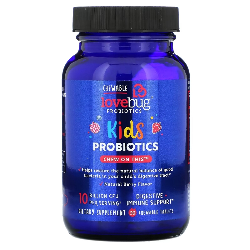 LoveBug Probiotics, Kids Probiotics, Delicious Berry, 10 Billion CFU, 30 Chewable Tablets