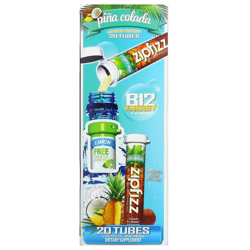 Zipfizz, Healthy Energy With Vitamin B12, Pina Colada, 20 Tubes, 11 g Each