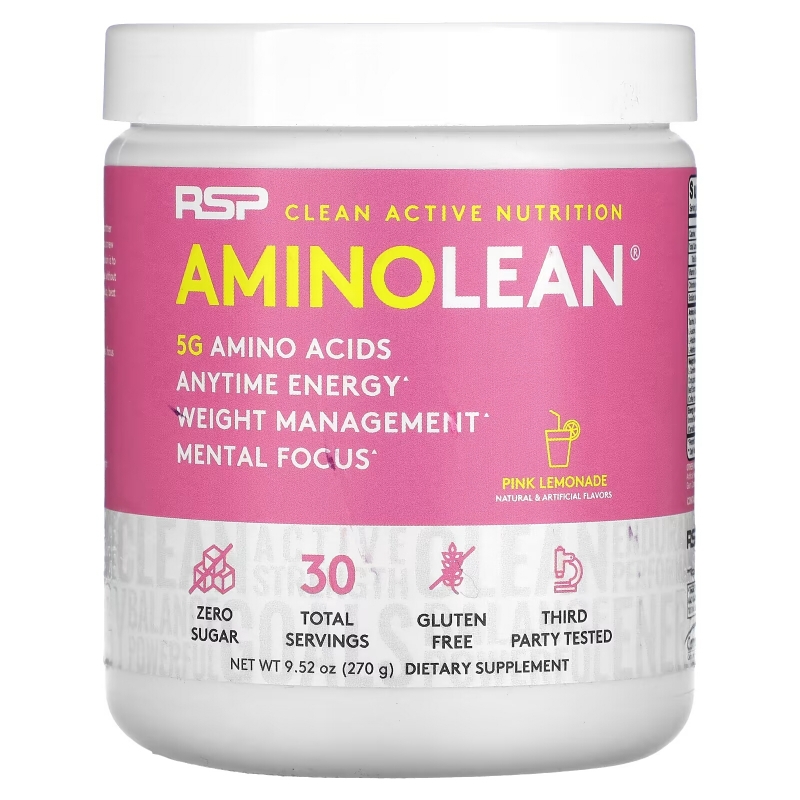 RSP Nutrition, AminoLean, 5 g Amino Acids + Anytime Energy, Pink Lemonade, 9.52 oz (270 g)