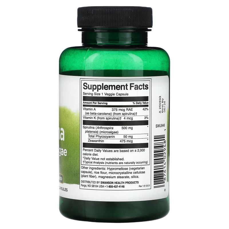 Swanson, Spirulina Blue-Green Algae, 500 mg, 90 Veggie Capsules