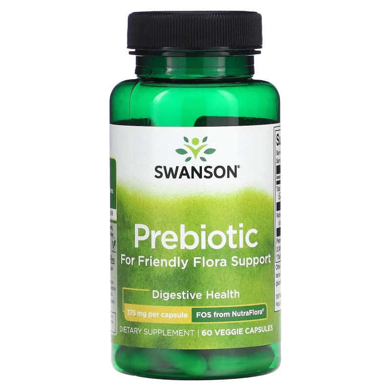 Swanson, Prebiotic For Friendly Flora Support, 375 mg, 60 Veggie Capsules