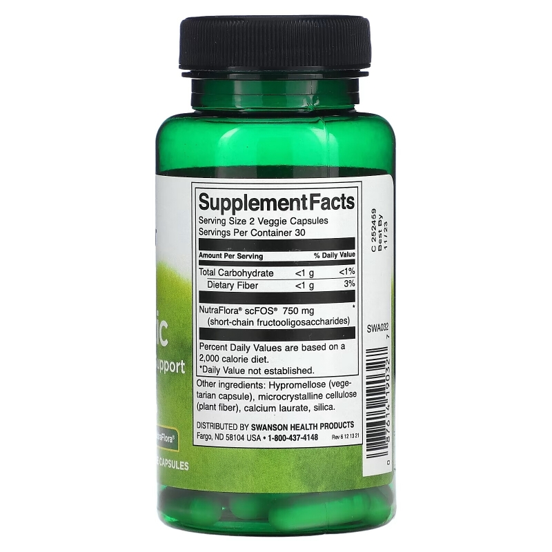 Swanson, Prebiotic For Friendly Flora Support, 375 mg, 60 Veggie Capsules